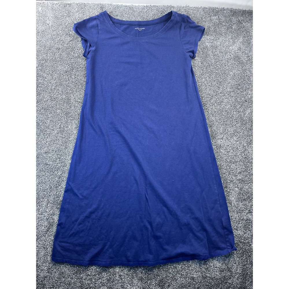 Eileen Fisher Dress Womens XS Cotton Cap Sleeve‎ Shirtdress Midi Pullover Blue